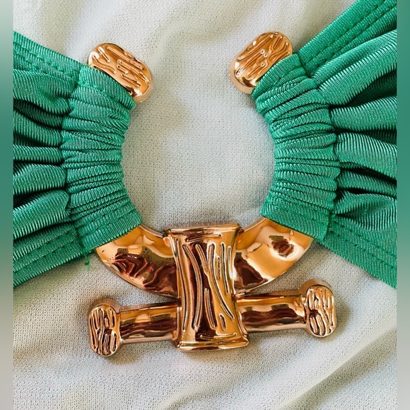 NWT Pretty Little Thing green / gold high waisted, full coverage bikini; 3X - Picture 7 of 9